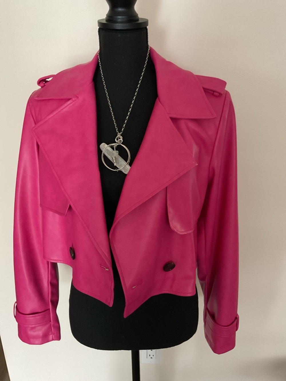 7 For All Mankind Rose Pink Cropped Leather Moto Jacket